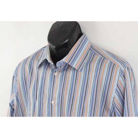 Robert Graham Mens Shirt Striped Long Sleeve Button Flip Cuff Multi Sz L - Picture 6 of 15
